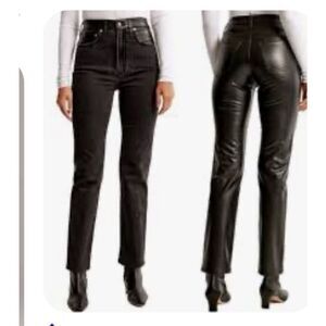 NWT Abercrombie &Fitch Mix Fabric The Ankle Straight Ultra High Rise Faux /Denim